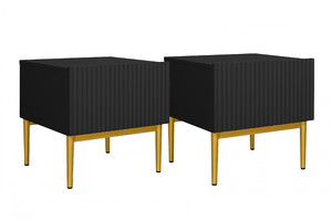 Nightstand Bedside Table Nicole Set of 2, gold legs, matt black