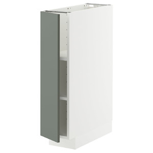 METOD Base cabinet with shelves, white/Nickebo matt grey-green, 20x60 cm