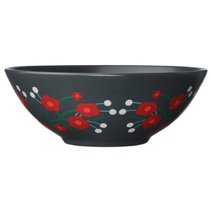 VINTERFINT Bowl, flower pattern dark grey, 16 cm