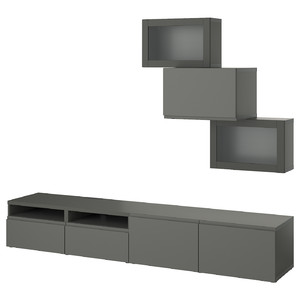 BESTÅ TV storage combination/glass doors, dark grey Västerviken/Sindvik dark grey, 240x42x190 cm