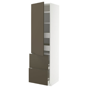 METOD / MAXIMERA Hi cab w shlvs/4 drawers/dr/2 frnts, white/Havstorp brown-beige, 60x60x220 cm