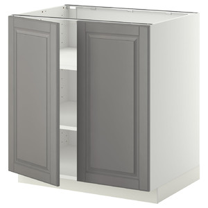 METOD Base cabinet with shelves/2 doors, white/Bodbyn grey, 80x60 cm