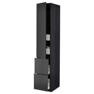 METOD / MAXIMERA Hi cab w shlvs/4 drawers/dr/2 frnts, black/Nickebo matt anthracite, 40x60x220 cm