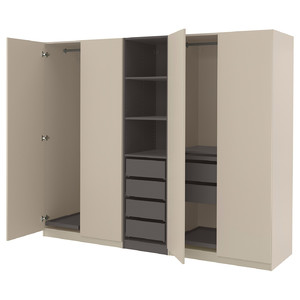 PAX / FORSAND Wardrobe combination, beige dark grey/beige, 250x60x201 cm