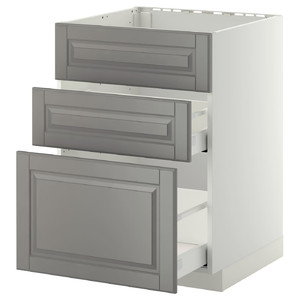 METOD/MAXIMERA Base cab f sink+3 fronts/2 drawers, white, Bodbyn grey, 60x60 cm