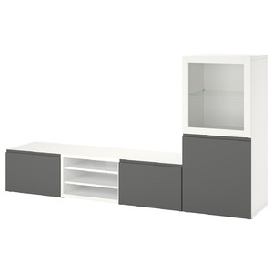 BESTÅ TV storage combination/glass doors, white Sindvik/Västerviken dark grey, 240x42x129 cm