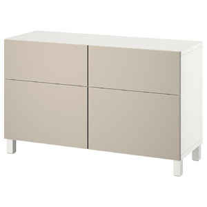 BESTÅ Storage combination w doors/drawers, white/Lappviken/Stubbarp light grey-beige, 120x42x74 cm