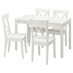 EKEDALEN / INGOLF Table and 4 chairs, white/white, 80/120 cm