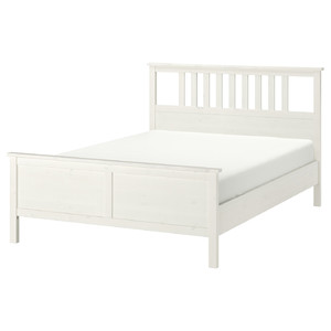 HEMNES Bed frame, white stain/Lindbåden, 160x200 cm