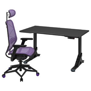UPPSPEL / STYRSPEL Gaming desk and chair, black/purple, 140x80 cm