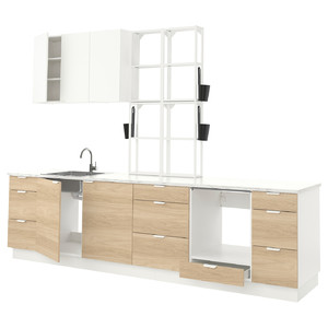 ENHET Kitchen, white/oak effect white, 323x63.5x241 cm