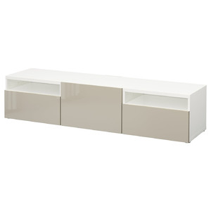 BESTÅ TV unit, white/Selsviken high-gloss/beige, 180x42x39 cm