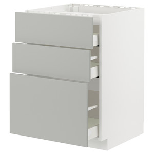 METOD / MAXIMERA Base cab f hob/3 fronts/3 drawers, white/Havstorp light grey, 60x60 cm