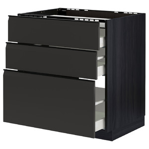 METOD / MAXIMERA Base cab f hob/3 fronts/3 drawers, black/Upplöv matt anthracite, 80x60 cm