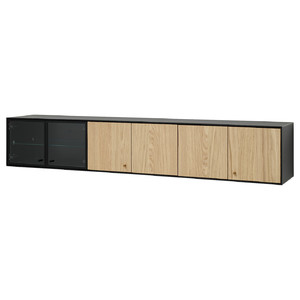 BOASTAD Wall shelf, black/oak veneer, 181x32 cm