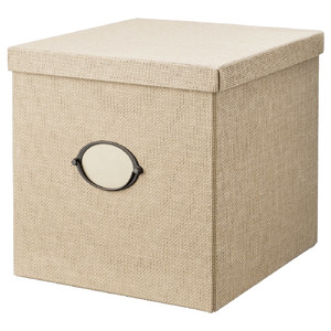 KVARNVIK Storage box with lid, beige, 32x35x32 cm