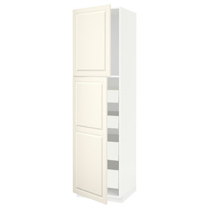 METOD / MAXIMERA Hi cab w 2 doors/4 drawers, white/Bodbyn off-white, 60x60x220 cm