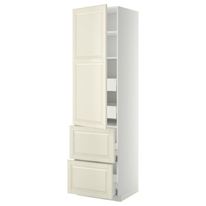 METOD / MAXIMERA Hi cab w shlvs/4 drawers/dr/2 frnts, white/Bodbyn off-white, 60x60x220 cm