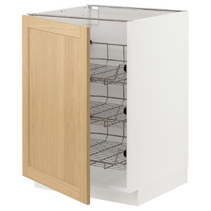 METOD Base cabinet with wire baskets, white/Forsbacka oak, 60x60 cm