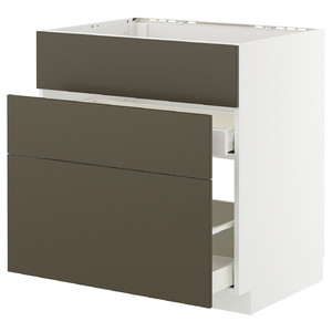 METOD / MAXIMERA Base cab f sink+3 fronts/2 drawers, white/Havstorp brown-beige, 80x60 cm