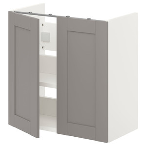 ENHET Bs cb f wb w shlf/doors, white/grey frame, 60x32x60 cm