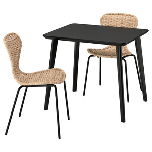 LISABO / ÄLVSTA Table and 2 chairs, black/rattan black, 88x78 cm