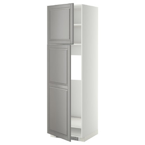 METOD High cabinet for fridge w 2 doors, white/Bodbyn grey, 60x60x200 cm