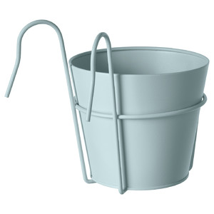 VITLÖK Plant pot with holder, in/outdoor light grey-blue, 15 cm