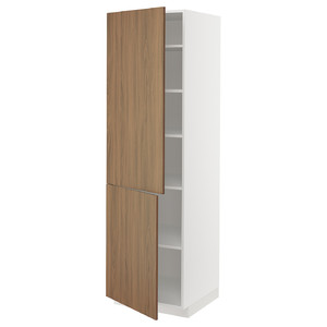 METOD High cabinet with shelves/2 doors, white/Tistorp brown walnut effect, 60x60x200 cm