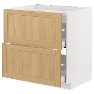 METOD / MAXIMERA Base cab f hob/2 fronts/2 drawers, white/Forsbacka oak, 80x60 cm