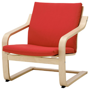 POÄNG Low-back armchair, natural colour/beige/Vissle red