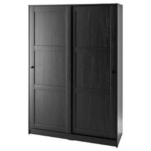 RAKKESTAD Wardrobe with sliding doors, black-brown, 117x176 cm