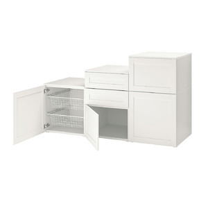 PLATSA Cabinet with doors and drawers, white/Sannidal white, 180x57x103 cm