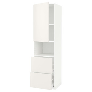 METOD / MAXIMERA Hi cab f micro w door/2 drawers, white/Veddinge white, 60x60x220 cm