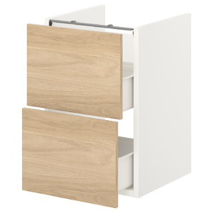 ENHET Base cb f washbasin w 2 drawers, white, oak effect, 40x40x60 cm