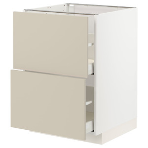 METOD / MAXIMERA Base cb 2 fronts/2 high drawers, white/Havstorp beige, 60x60 cm
