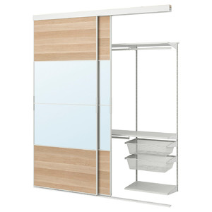 BOAXEL/SKYTTA Reach-in wardrobe with sliding door, white Mehamn/Auli/white stained oak effect mirror glass, 202x65x240 cm