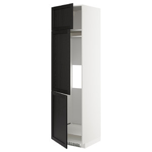 METOD High cab f fridge/freezer w 3 doors, white/Lerhyttan black stained, 60x60x220 cm