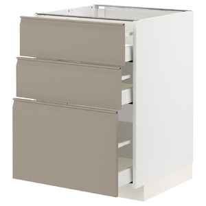 METOD / MAXIMERA Base cabinet with 3 drawers, white/Upplöv matt dark beige, 60x60 cm