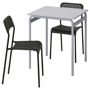 GRÅSALA / ADDE Table and 2 chairs, grey grey/black, 67 cm