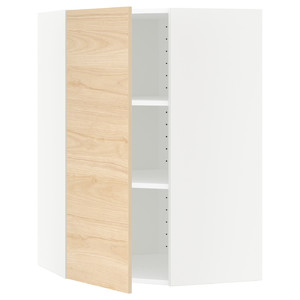 METOD Corner wall cabinet with shelves, white/Askersund light ash effect, 68x100 cm
