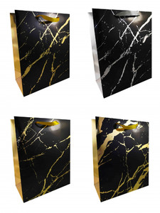 Gift Bag 175x225 12pcs, 4 patterns, black-gold