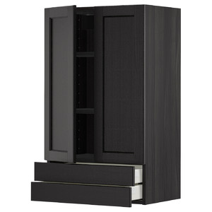 METOD / MAXIMERA Wall cabinet w 2 doors/2 drawers, black/Lerhyttan black stained, 60x100 cm