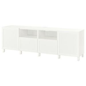BESTÅ TV unit with doors and drawers, white, Hanviken/Stubbarp white, 240x42x74 cm