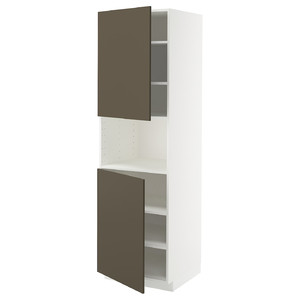 METOD High cab f micro w 2 doors/shelves, white/Havstorp brown-beige, 60x60x200 cm