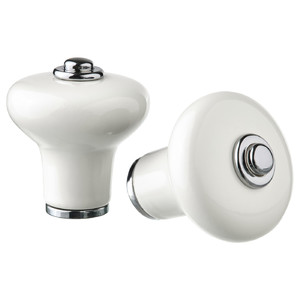 KLINGSTORP Knob, off-white/chrome-plated, 30 mm, 2 pack