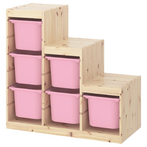 TROFAST Storage combination, light white stained pine, pink, 94x44x91 cm