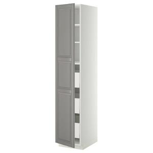 METOD / MAXIMERA High cabinet with drawers, white/Bodbyn grey, 40x60x200 cm