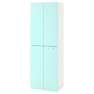 SMÅSTAD / PLATSA Wardrobe, white pale turquoise/with 2 clothes rails, 60x42x181 cm