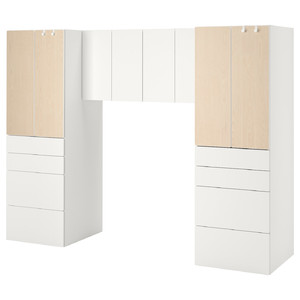 SMÅSTAD Storage combination, white/birch, 240x57x181 cm